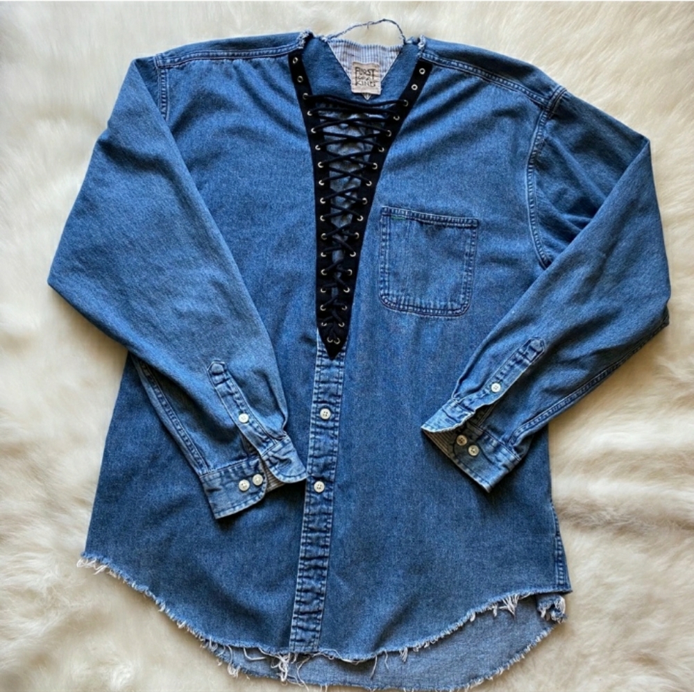 Lace up denim chambray